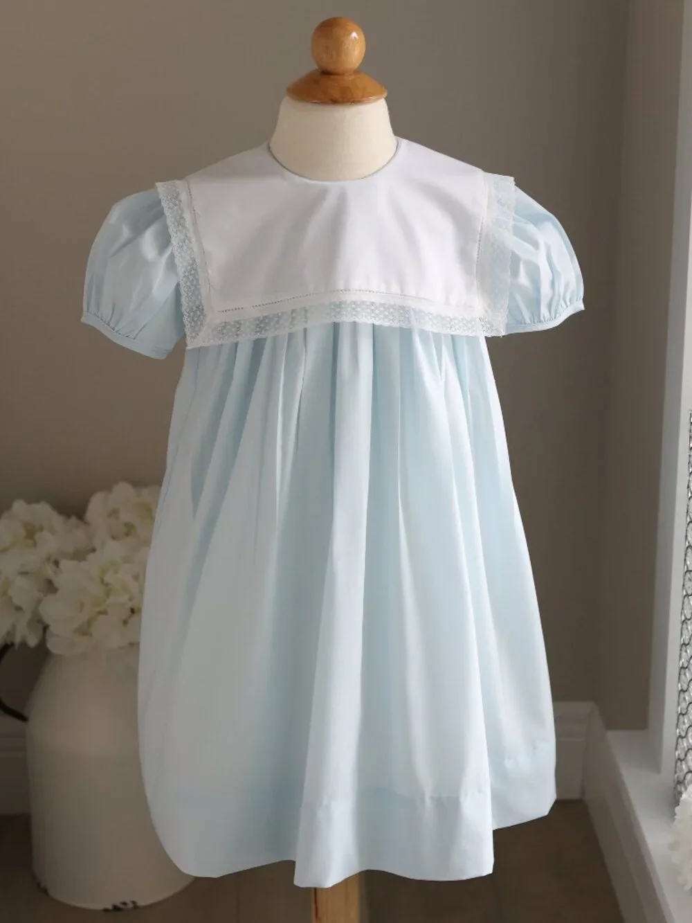 Blue Heirloom Dressy Short Set Vintage Lace Collar Ring Bearer Portrait Size 5